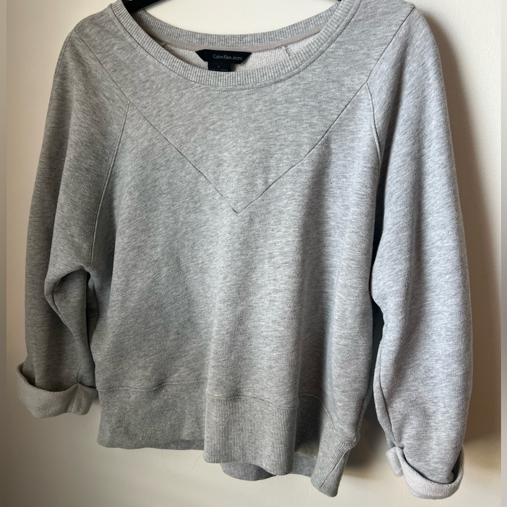 Calvin Klein Grey Pullover Long Sleeve Sweatshirt Cuffed Sleeves Size Medium